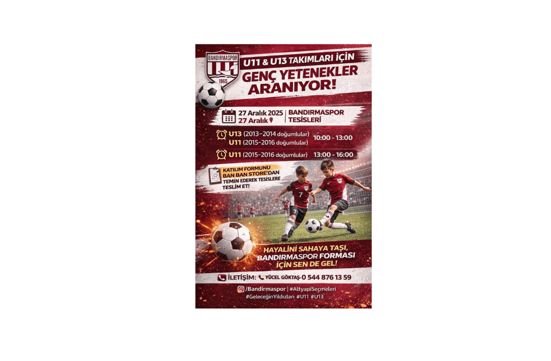 Bandırmaspor Altyapısına Genç Yetenekler Arıyor