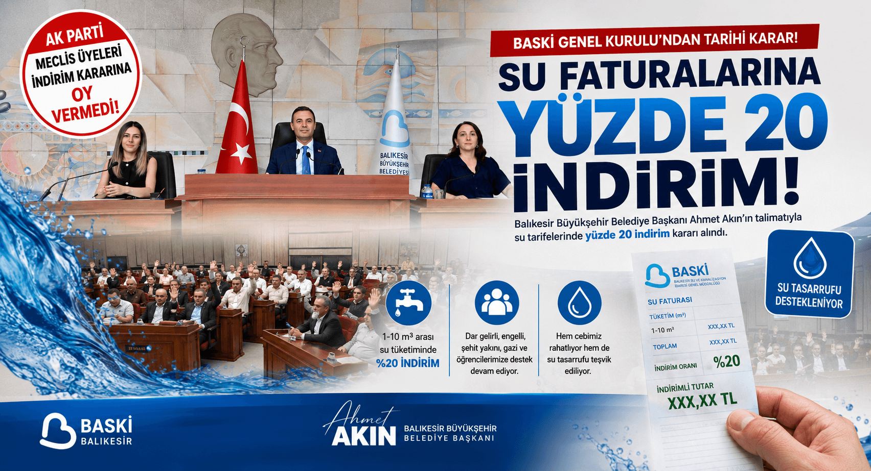 BASKİ'DEN SU FATURALARINA YÜZDE 20 İNDİRİM