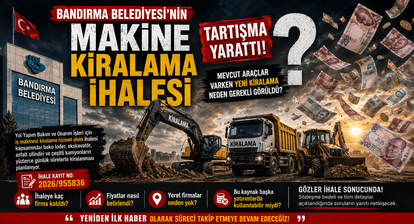 BANDIRMA BELEDİYESİ'NİN MAKİNE KİRALAMA İHALESİ GÜNDEMDE
